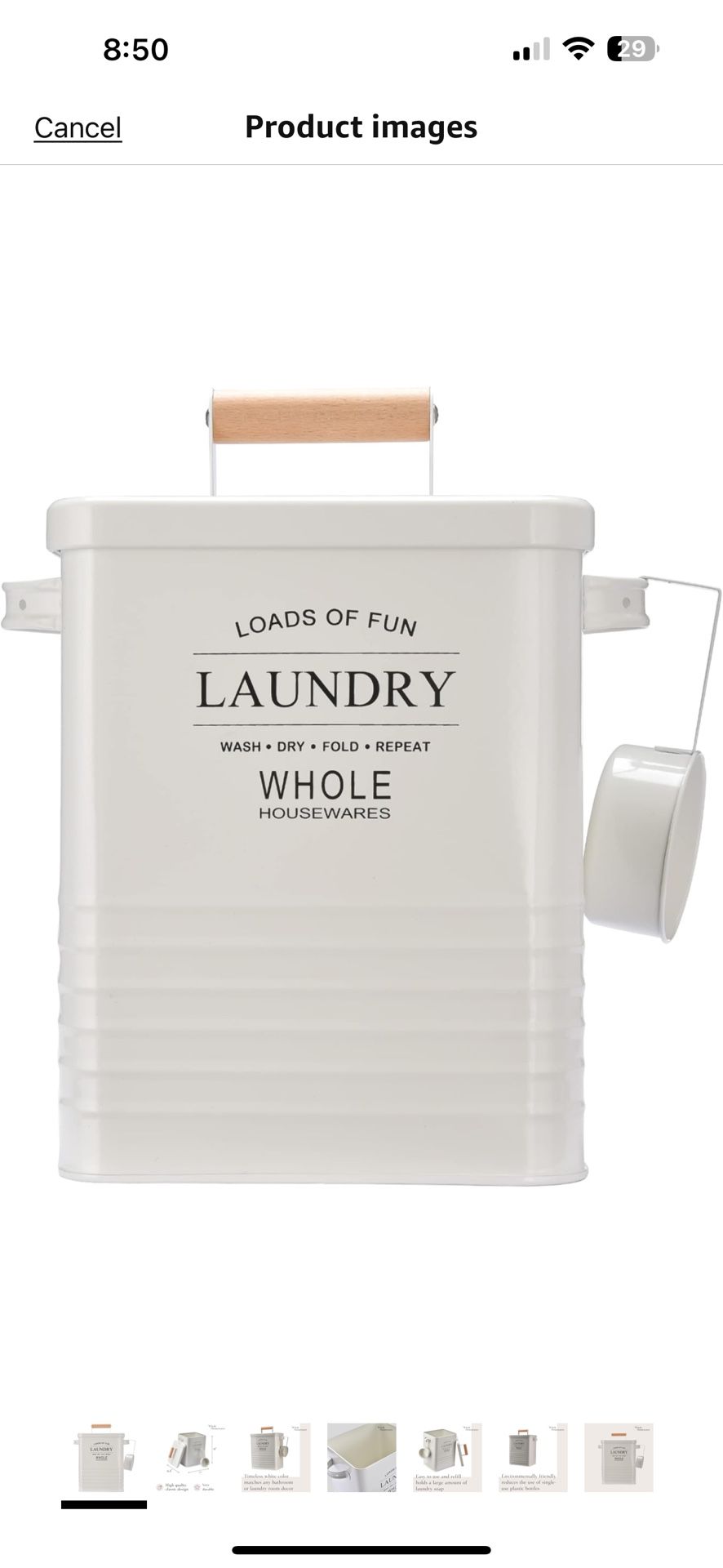 Whole Housewares Laundry Detergent Container - Tin Farmhouse Metal Laundry Powder Soap Dispenser With Scooper, Airtight Lid And Handles - Vintage Soap