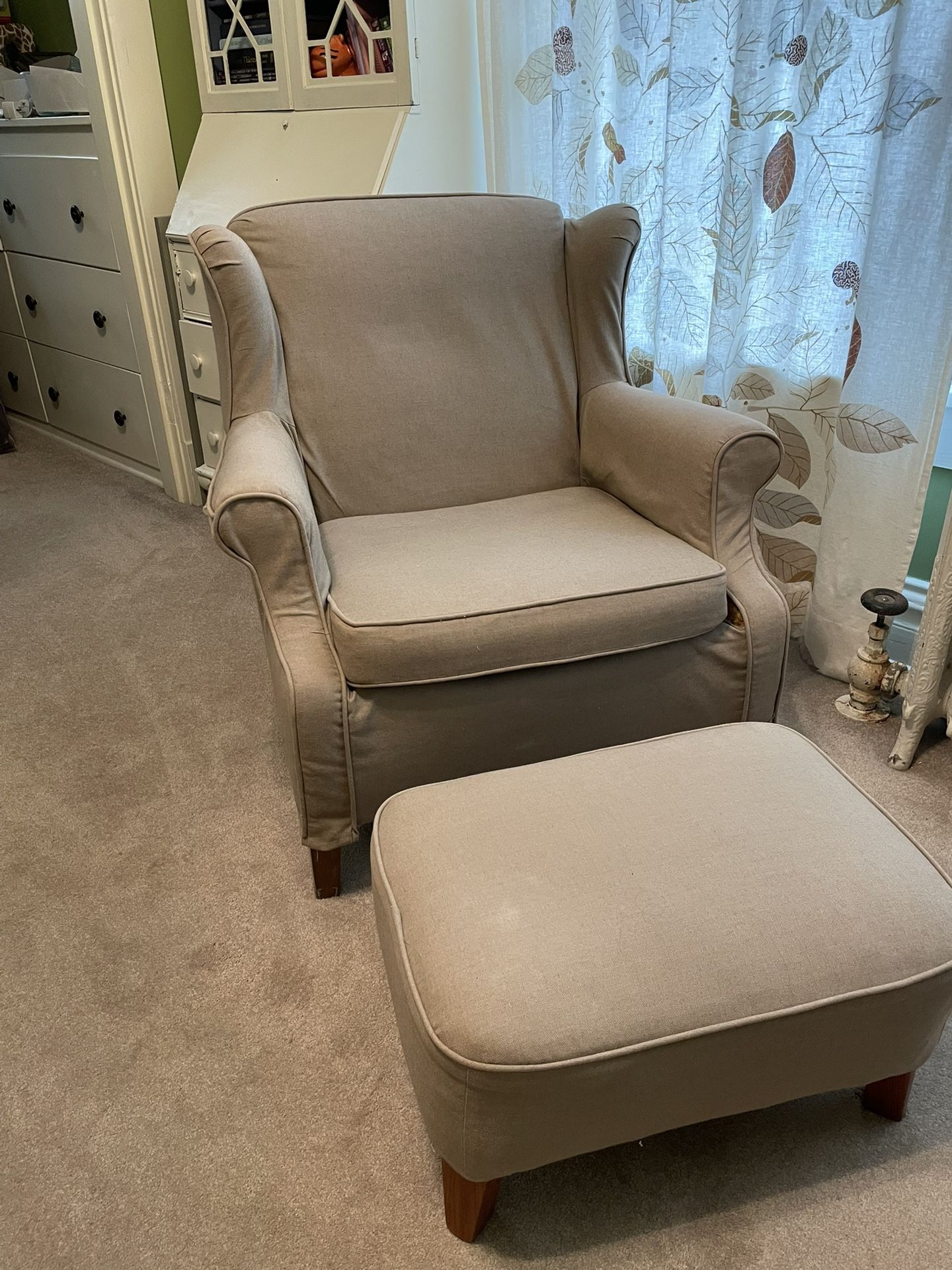 Extremely comfortable tan chair and ottoman
