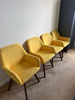 Set of 4 Yellow Velvet Swivel Chairs / Mid-Century Dining Chairs