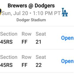 2 DODGER TICKETS 7/20 $80 FOR BOTH
