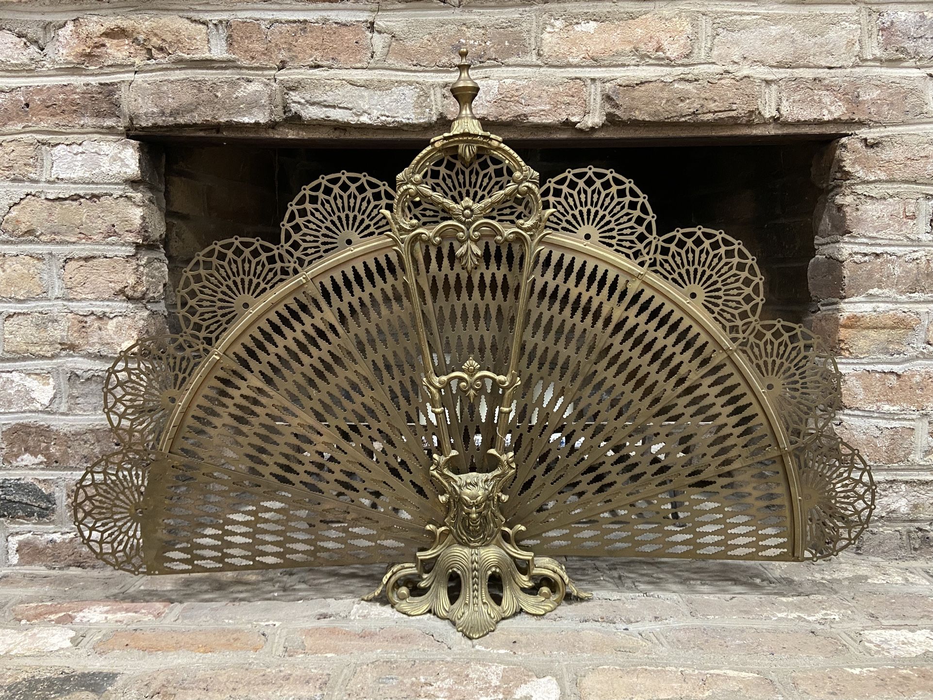 Antique Brass Folding Peacock Fireplace Fan