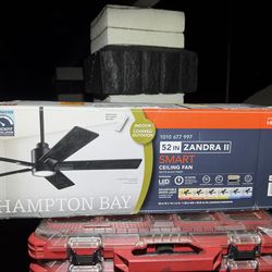 Hampton Bay Zandra II 52 in. Indoor/Outdoor Matte Black Ceiling Fan with Light Kit and Remote Included Powered by Hubspace $130 BRAND NEW FIRM PRICE