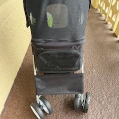 Pet Dog Stroller Foldable Carrier Strolling Cart for Small Dog Cat W/Storage Basket & Cup Holder, Black

