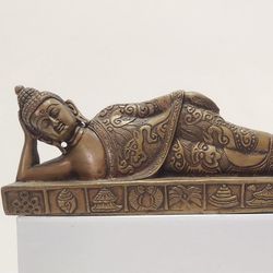 Sleeping, Parinirvana Buddha Statue Bronze Approx 9"W