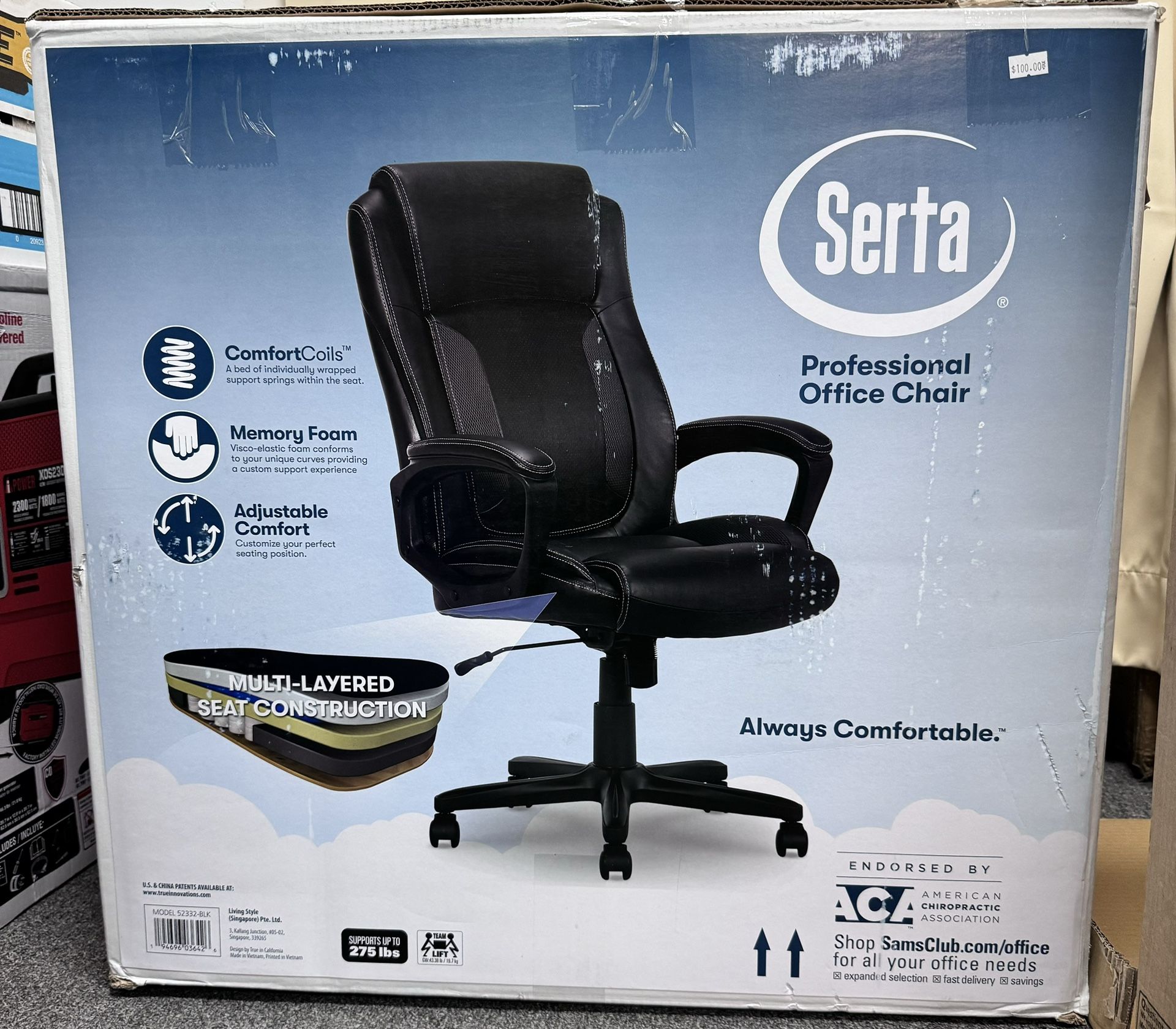 Serta Mid-Back Office Chair With Mesh Accents And Memory Foam Black