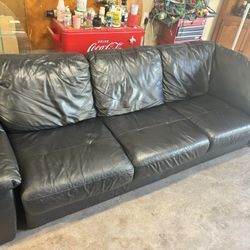 All Black Leather Sofa Set 