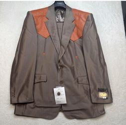Vintage Western Suit Mens 44R 36 Brown Cognac Rodeo Rockabilly Stage NOS