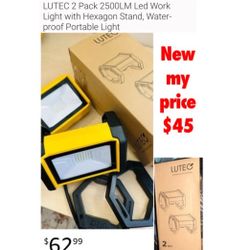 New in box LUTEC 2 Pack 2500LM Led Work Light with Hexagon Stand, Portable Light $45 cash only pick up east Palmdale 