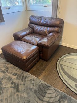 Brown Leather Oversized Chair with Ottoman