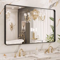 LOAAO 40X36 Inch Black Metal Framed Bathroom Mirror For Wall, Matte Black Bathroom Vanity Mirror Farmhouse, Anti-Rust, Tempered Glass, Hangs Horizonta