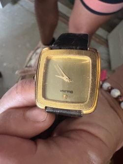 Bulova Women's Quartz Analog Square Gold Tone Dial Watch Black Leather Strap