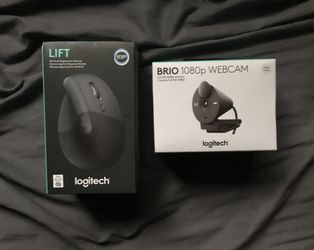 Logitech Brio 1080P Webcam & Lift Vertical Ergonomic Wireless Mouse