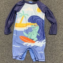 Cat & Jack boys 3T dinosaur on surf board one piece romper swimsuit 