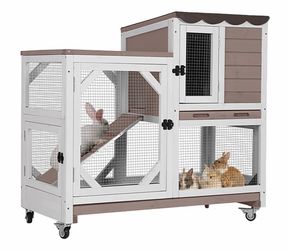 Air7013 2-Story Wooden Rabbit Hutch AIR7013, Rabbit House on Wheels