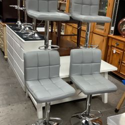Set Of 4 Adjustable Height Swivel Bar Stools 