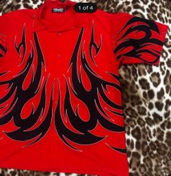 Dragonfly Y2K Vintage Men’s button down Red Flame Design