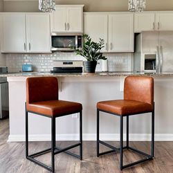 Bar Stools Set of 2 - Counter Height 24'' Bar Stool Pu Leather Kitchen Modern Bar Chairs, Bar Stools with Back