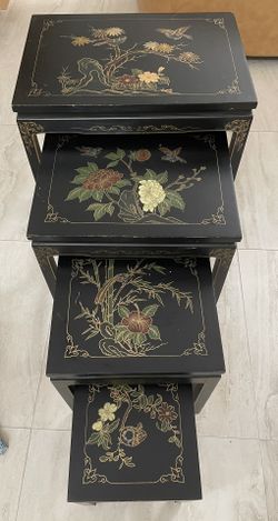Set Of 4 Vintage Nesting Tables - Oriental Design