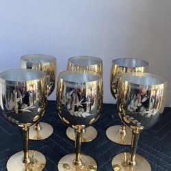 6 Gold Wine Glasses
