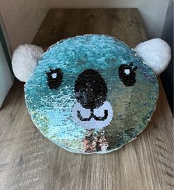 Justice blue & silver flip sequins koala bed decorative throw pillow