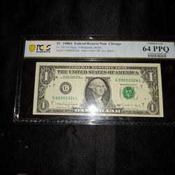 $1  1988 A  Federal Reserve Note Chicago(Low serial numbers)