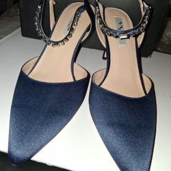 Nina Tucker Crystal Dress Pump, New Navy Luster Satin Size 11 (w/o Box
