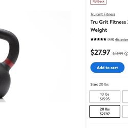Tru Grit Fitness 20 lb Cast Iron Kettlebell Weight