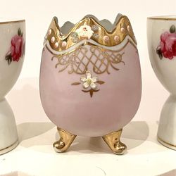 Vintage Ardalt Porcelain Floral Cracked Egg Footed Mini Planter