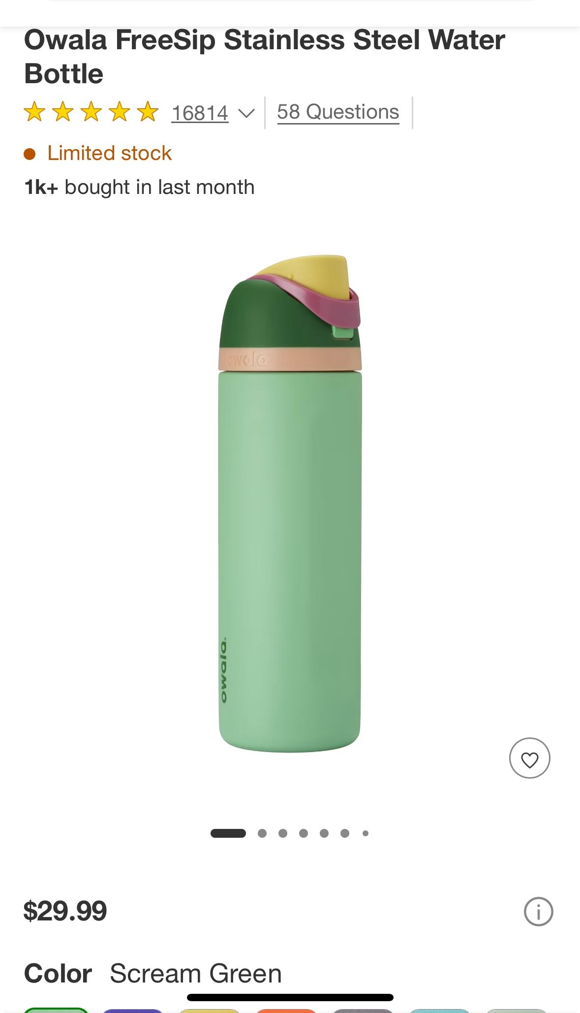 Owala FreeSip Stainless Steel 24 oz Water Bottle