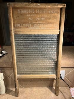 Vintage Mid 1900s Columbus Washboard Co., Columbus, Ohio Glass & Wooden