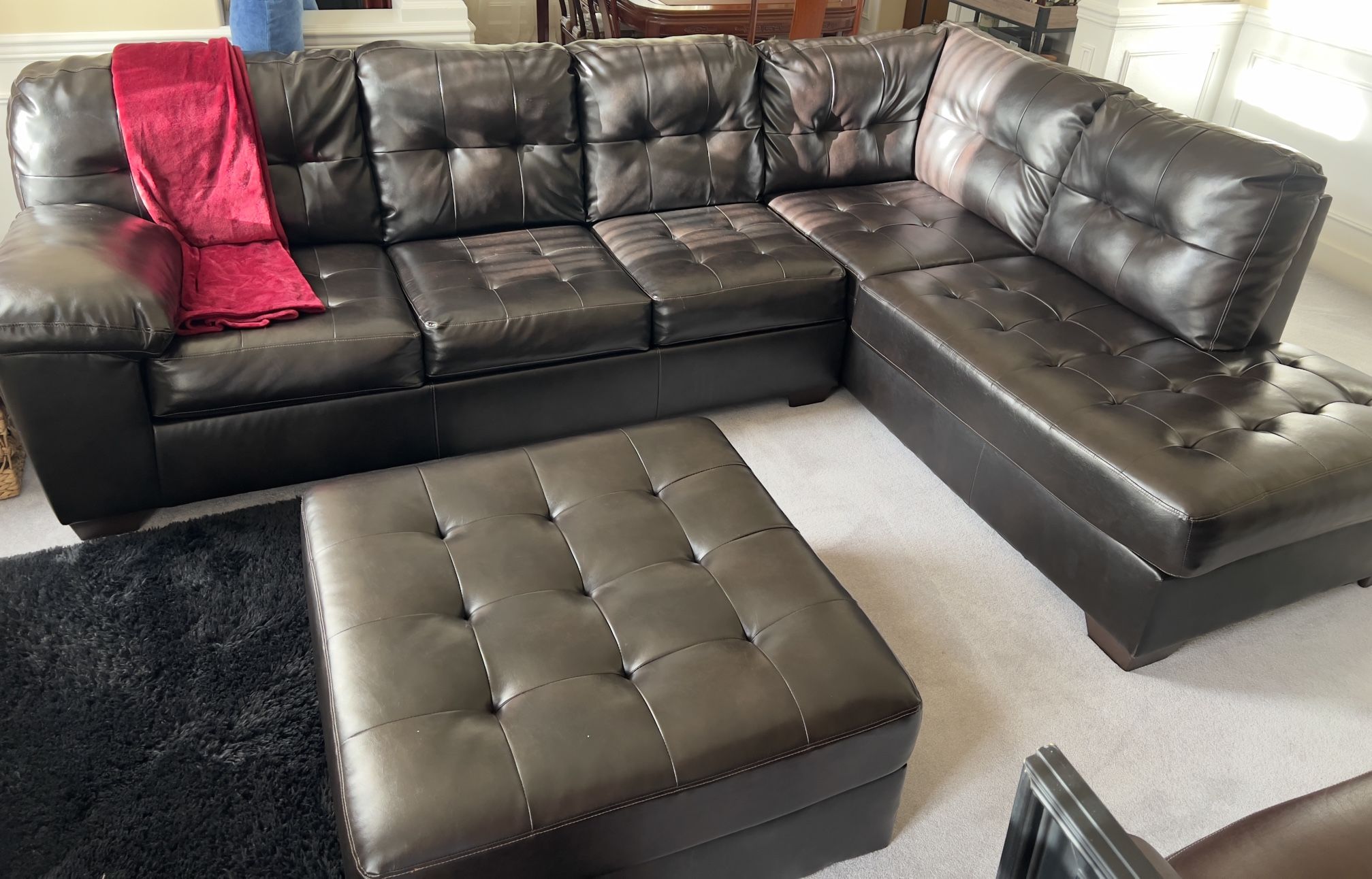 Brown Faux Leather Sectional Plus Ottoman 