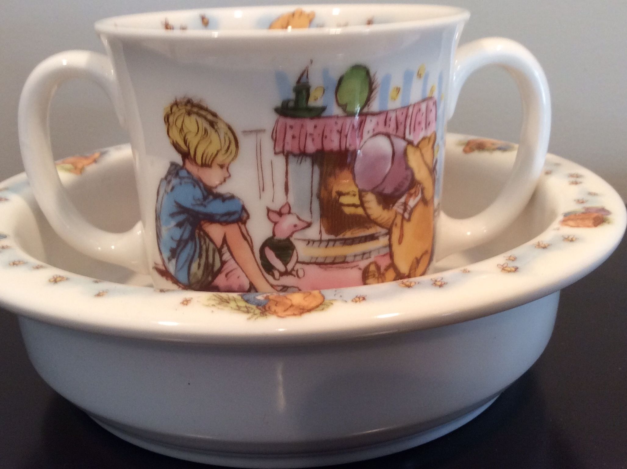 Royal Doulton Classic Pooh Porcelain Bowl and Two Handled Cup