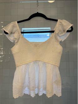 Hollister White Flutter Sleeve Eyelet Top