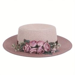 NWT Andrea’s Deals Handcrafted Sun Hat Color Blocked Rose Flower