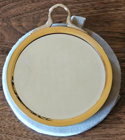 Vintage Ultima II Revlon  Enamel Hand Mirror with Velvet Sack and Gold Box