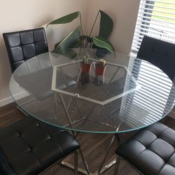Modern Glass Dining Table Set - 4 Chairs