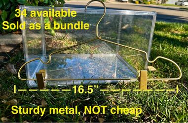 34 gold metal hangers with clips