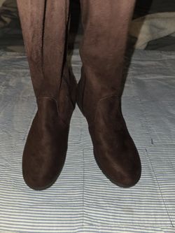 Women's Brown Faux Suede Over-the-Knee High Heel Boots - US Size 7