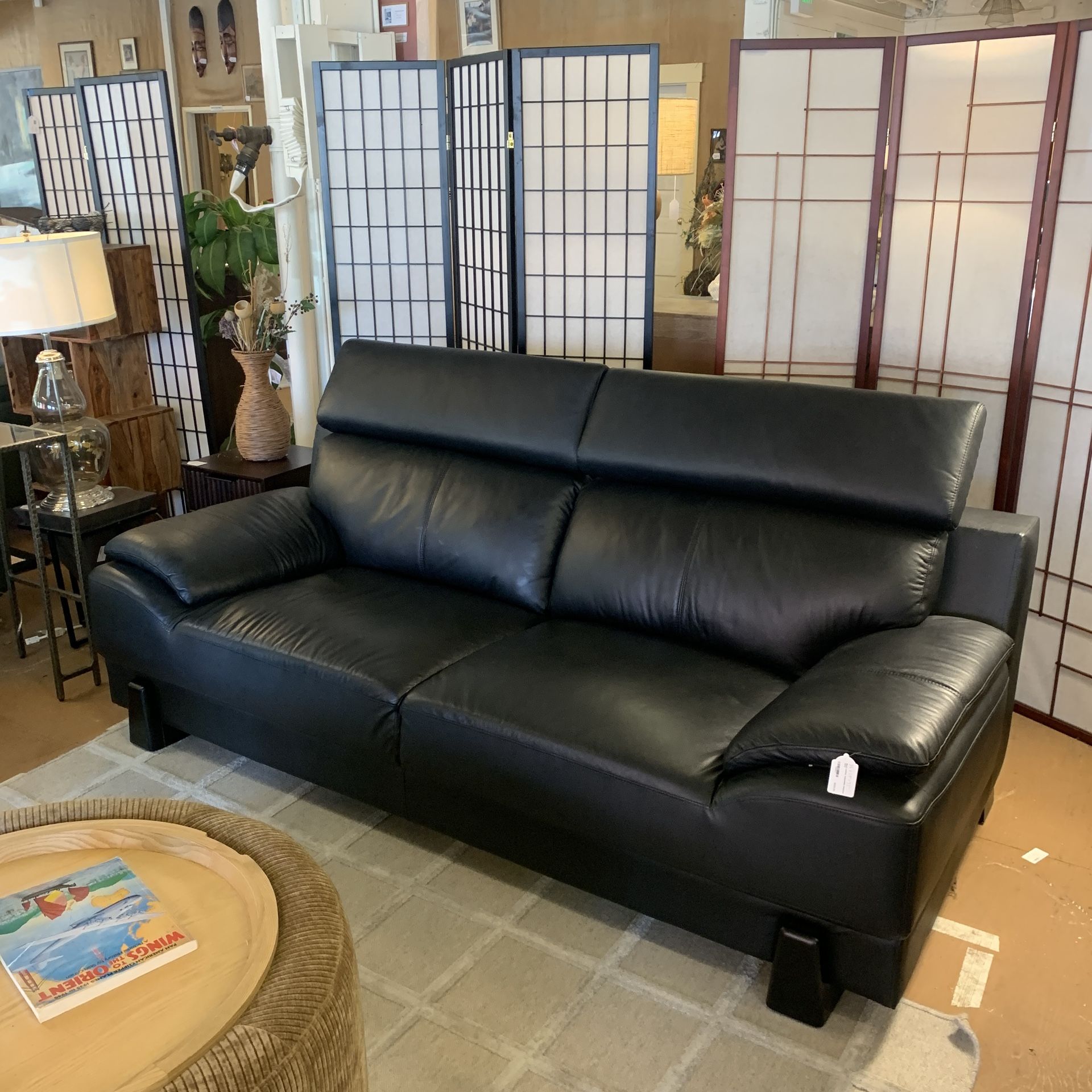Black Leather Adjustable Headrest Sofa