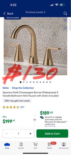 $130 Delta Shop the Collection Sparrow Gold Champagne Bronze Widespread 2-handle Bathroom Sink Faucet with Drain Included
