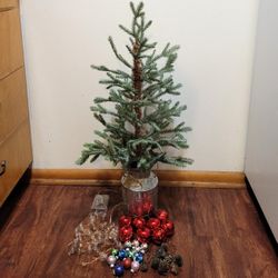 Small Christmas Tree with LED Lights and Ornaments
