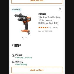 18v Ridgid Ham.Drill+max Batt+charger