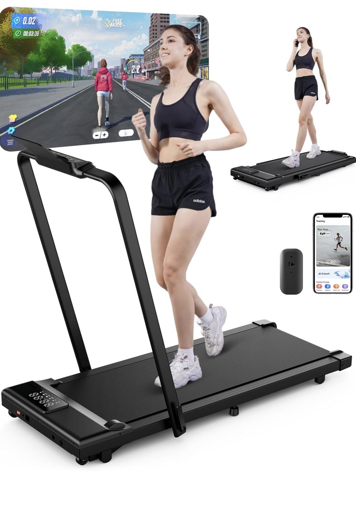 DeerRun 3 in 1 Walking Pad Treadmill, 300 Weight Capacity Foldable Treadmill