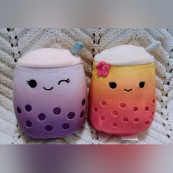 Squishmallow 5" Plush Bergit the Pink Boba Tea Poplina Purple Boba Tea 5" 