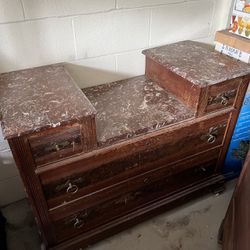 Brown Marble Antique Dresser(s) with Mirror