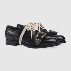 Gucci Bee Leather Brogue Shoes Black Men's US 10.5