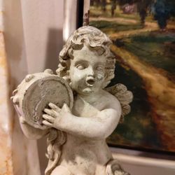 Cherub with Tambourine Candlestick - 17"
