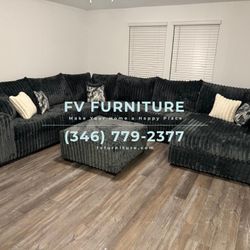 Oversized Grey Corduroy Sectional! 3 Monthly Payments! Same Day Delivery