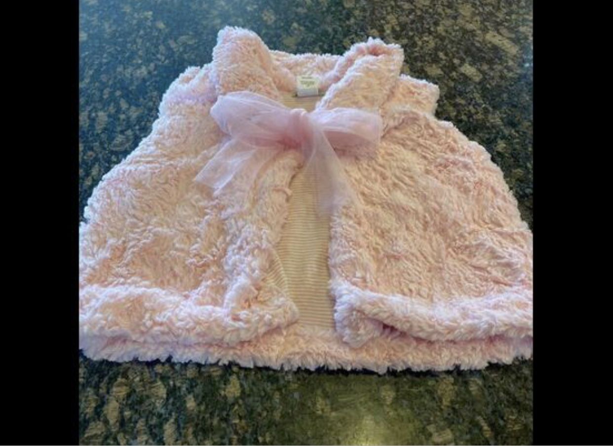 Pink Faux Fur Girls Jacket/wrap Size 12