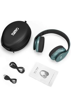 TUINYO Wireless Headphones Over Ear, Bluetooth Headphones with Microphone, Foldable Stereo Wireless Headset- Silver Blue